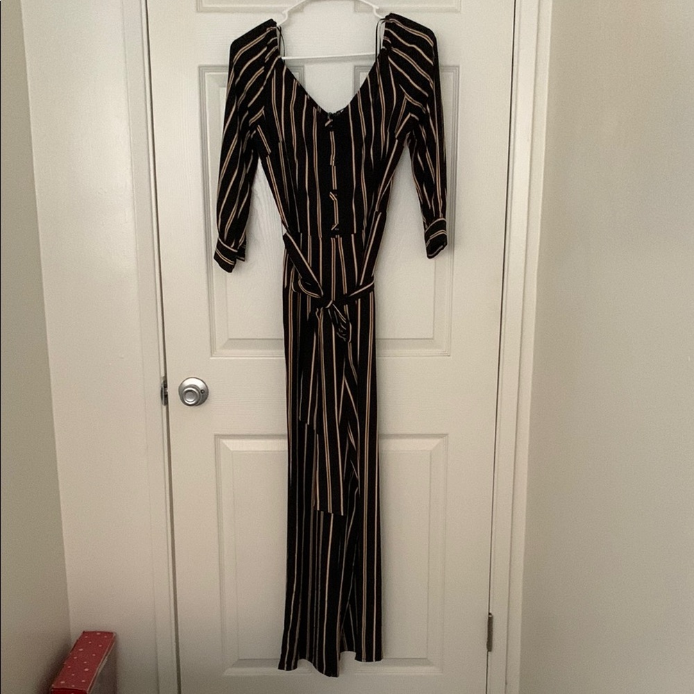 “Chrisellelimcollection limited edition”Striped Black and Tan Jumpsuit